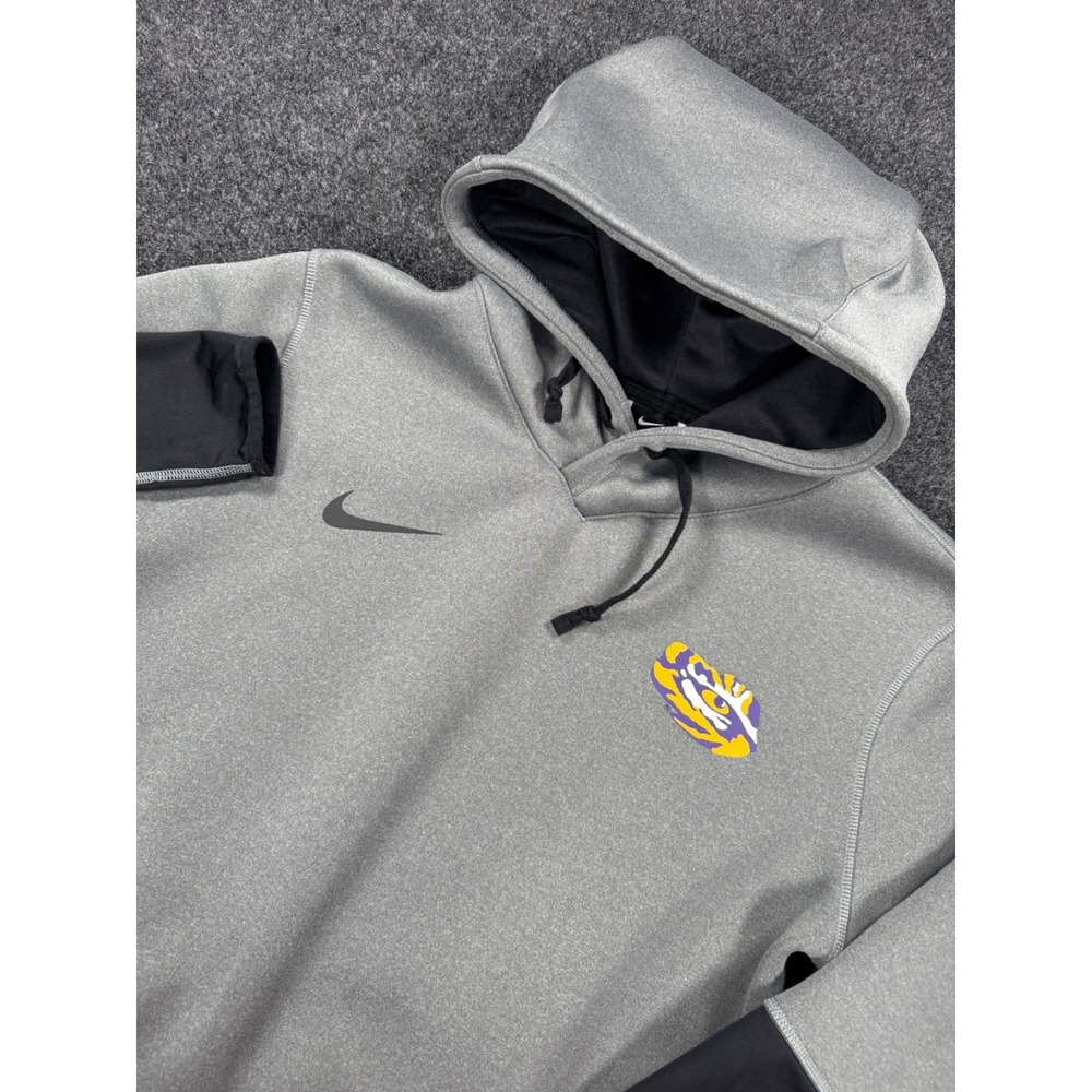 Nike LSU Tigers Hoodie Men's Large Gray Therma Fit Football Pullover NCAA